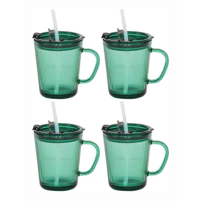 Mug - Sippo Glass Sipper Mug with Lid and Straw - Set of Four