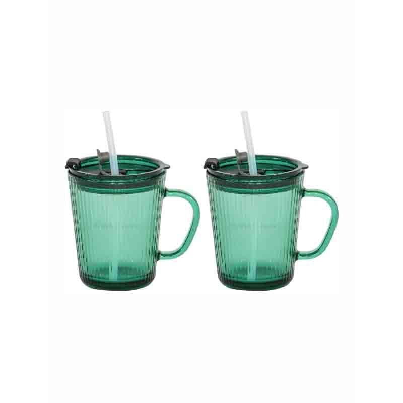 Mug - Sippo Glass Sipper Mug with Lid and Straw - Set of Two