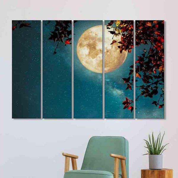 Painting - Full Moon Day Wall Art - Set Of Five