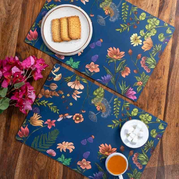 Buy Floral Bliss Blue Placemats - Set Of Two Table Mats from Vaaree