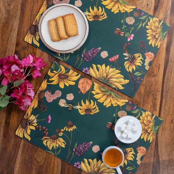 Table Mat - Floral Bliss Green Placemats - Set Of Two