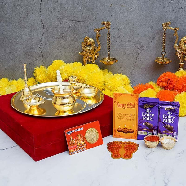 Buy Diwali Pooja Gifting Set- Gold Pooja Thali & Sets from Vaaree