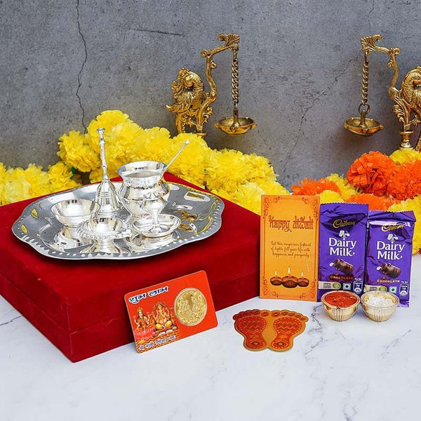 Buy Diwali Pooja Gifting Set- Silver Pooja Thali & Sets from Vaaree