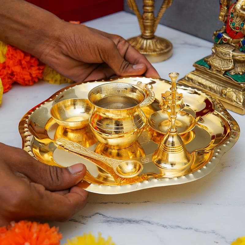 Buy Shubh Pooja Floral Thaali - Gold Pooja Thali & Sets from Vaaree