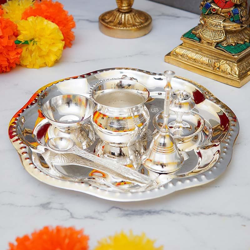 Buy Shubh Pooja Floral Thaali - Silver Pooja Thali & Sets from Vaaree