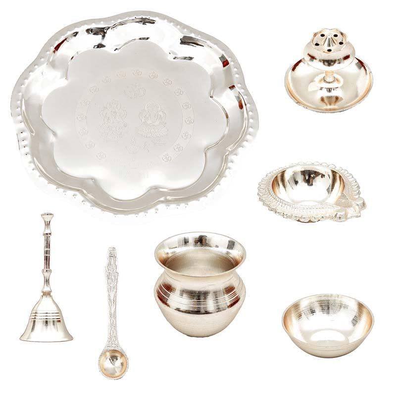 Buy Shubh Pooja Floral Thaali - Silver Pooja Thali & Sets from Vaaree