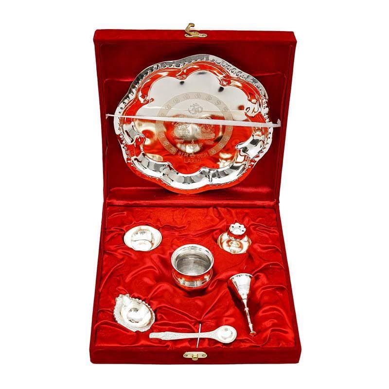 Buy Shubh Pooja Floral Thaali - Silver Pooja Thali & Sets from Vaaree