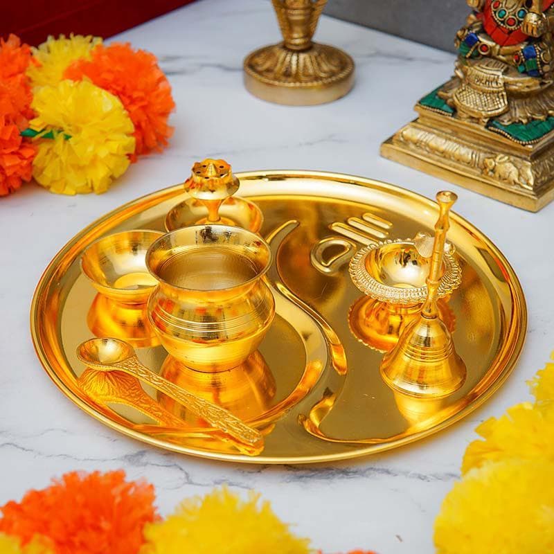 Buy Shubh Pooja Thaali- Gold Pooja Thali & Sets from Vaaree