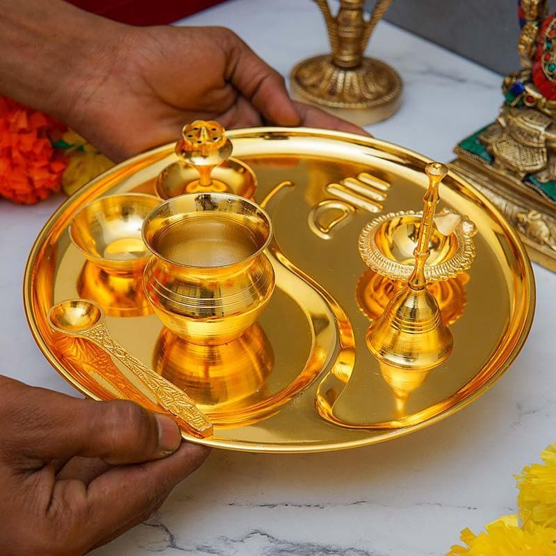 Buy Shubh Pooja Thaali- Gold Pooja Thali & Sets from Vaaree