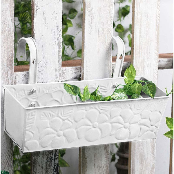 Buy Embossed Rectangle Planter- White Pots & Planters from Vaaree