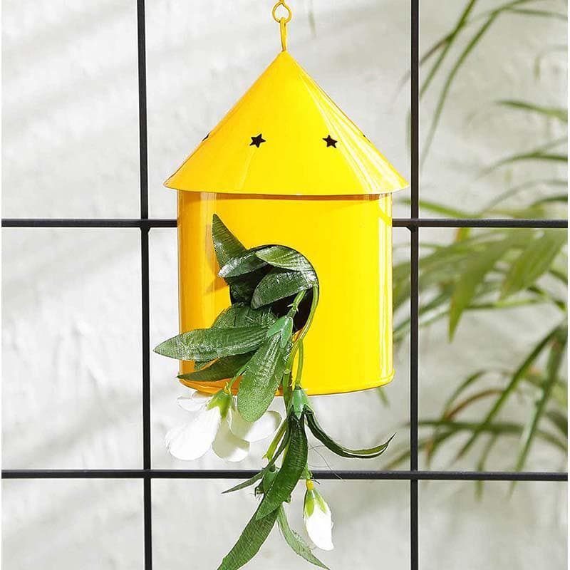 Buy Peek-A-Boo Birdhouse Hanging Planter- Yellow Pots & Planters from Vaaree