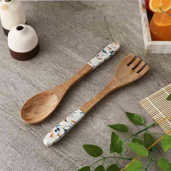 Buy Floral Fields Wooden Cutlery - Set Of Two Salad Spoon from Vaaree