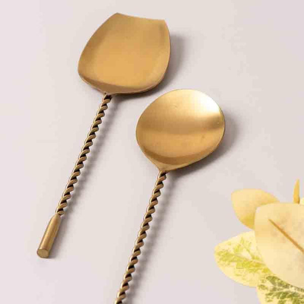 Buy Twisted Love Serving Spoon - Gold - Set Of Two Salad Spoon from Vaaree