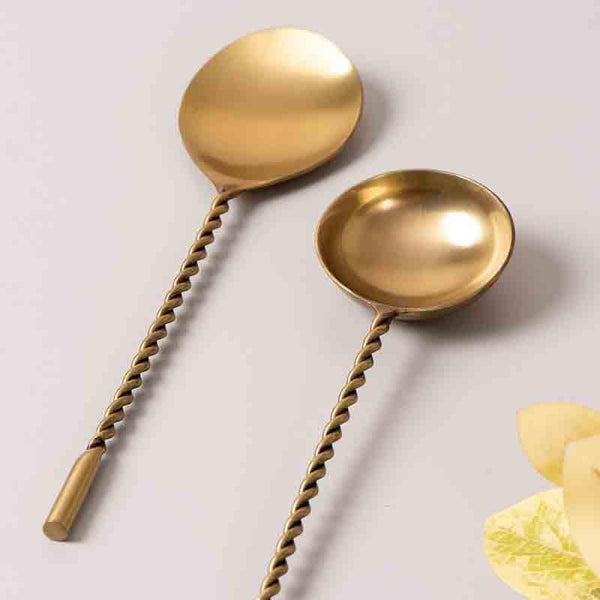 Buy Twisted Serving Spoon (Gold) - Set Of Two Salad Spoon from Vaaree