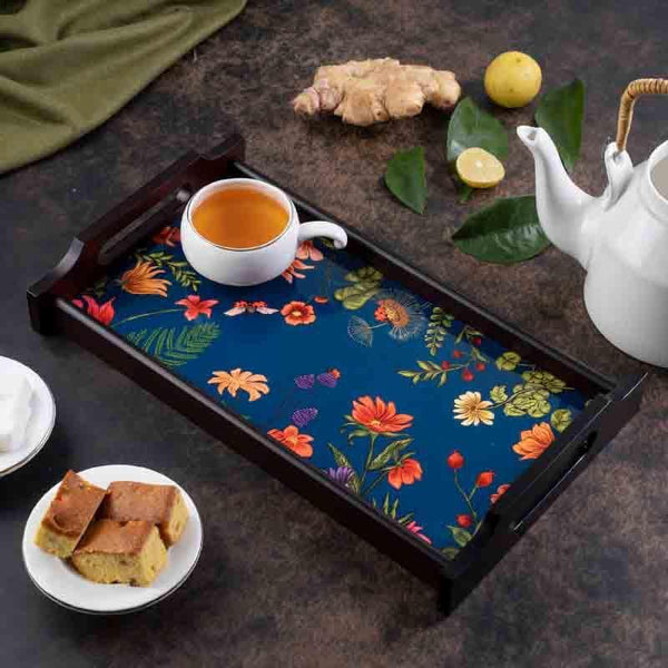 Buy Serving Tray - Floral Bliss Blue Wooden Trays at Vaaree online