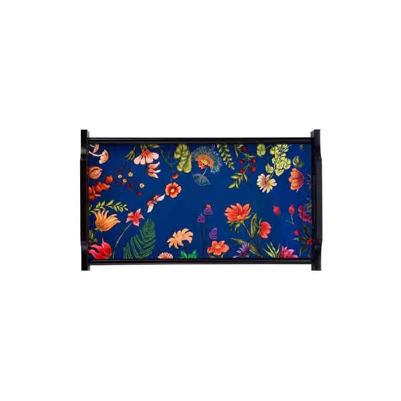 Buy Floral Bliss Blue Wooden Trays Serving Tray from Vaaree