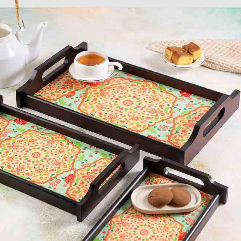 Buy Ornate Mughal Wooden Tray Serving Tray from Vaaree