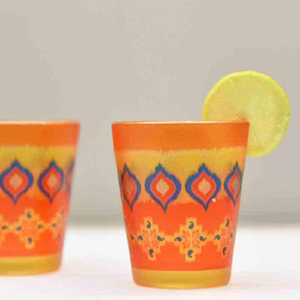 Shot Glass - Dazzling Ikkat Frosted Shot Glass (30 ml ) - Set Of Two