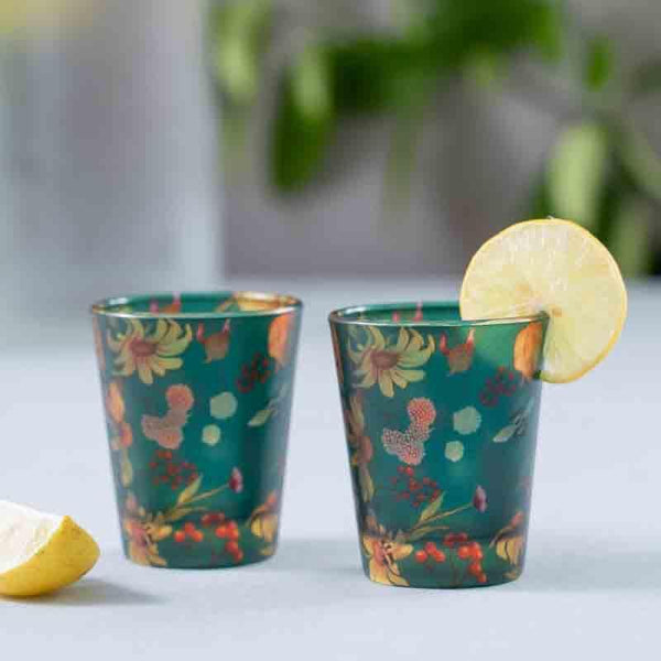 Shot Glass - Floral Bliss Green Shot Glass (30 ml ) - Set Of Two