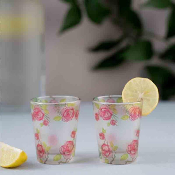 Shot Glass - Misty Morning Roses White Frosted Shot Glass (30 ml ) - Set Of Two