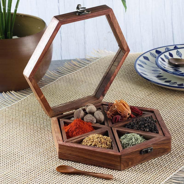 Masala Box - Hexa Wooden Spice Box