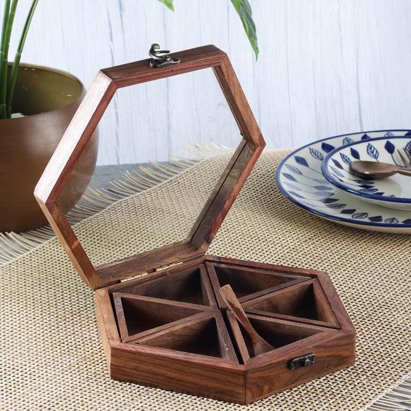 Buy Hexa Wooden Spice Box Masala Box from Vaaree