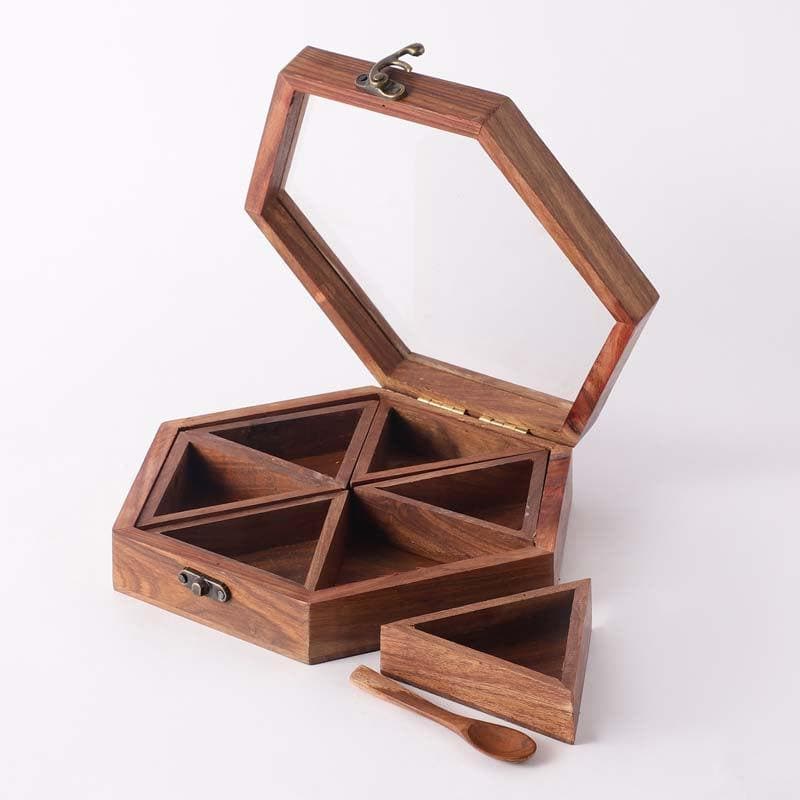 Buy Hexa Wooden Spice Box Masala Box from Vaaree