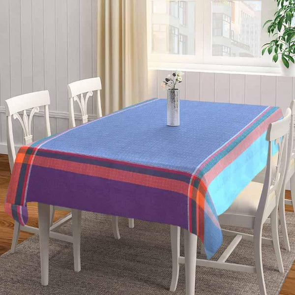 Table Cover - Madras Checks Border Table Cover - Blue