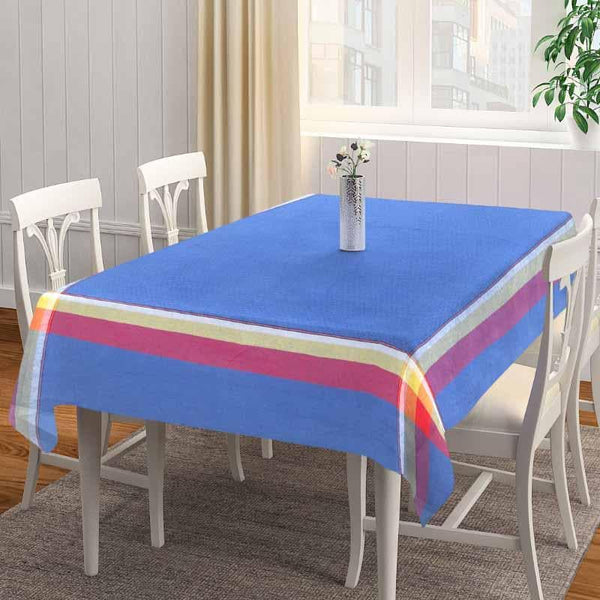 Table Cover - Madras Stripes Border Table Cover - Blue