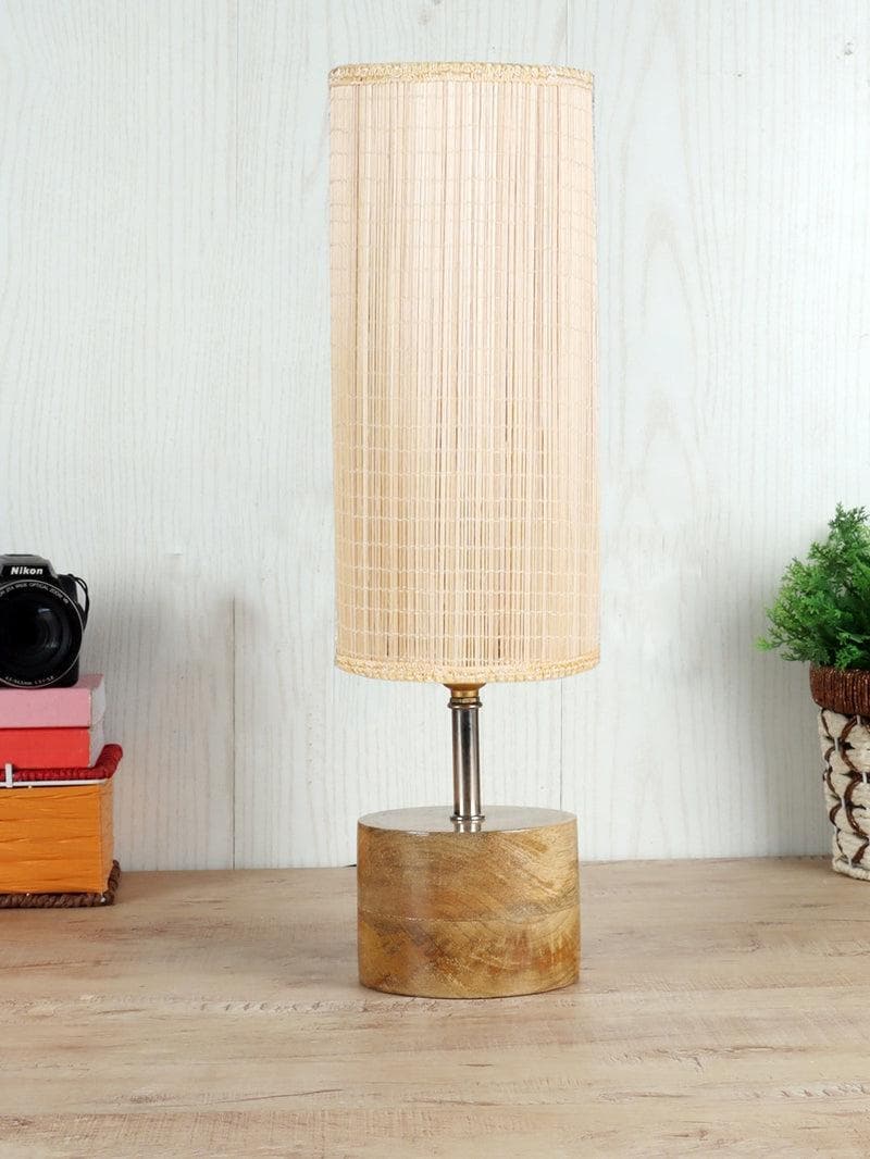 Table Lamp - Rustic Wood Table Lamp- Beige