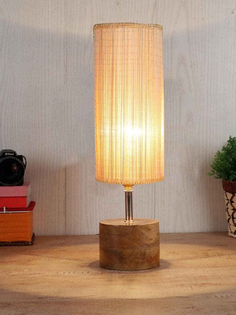 Table Lamp - Rustic Wood Table Lamp- Beige