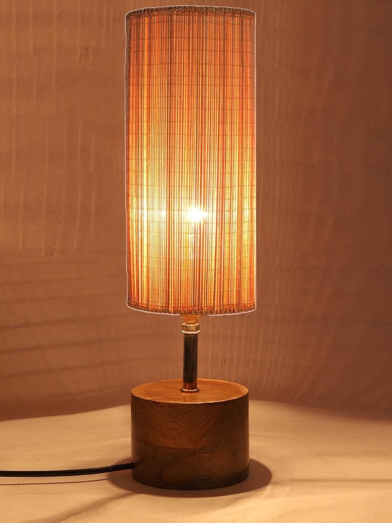 Table Lamp - Rustic Wood Table Lamp- Beige