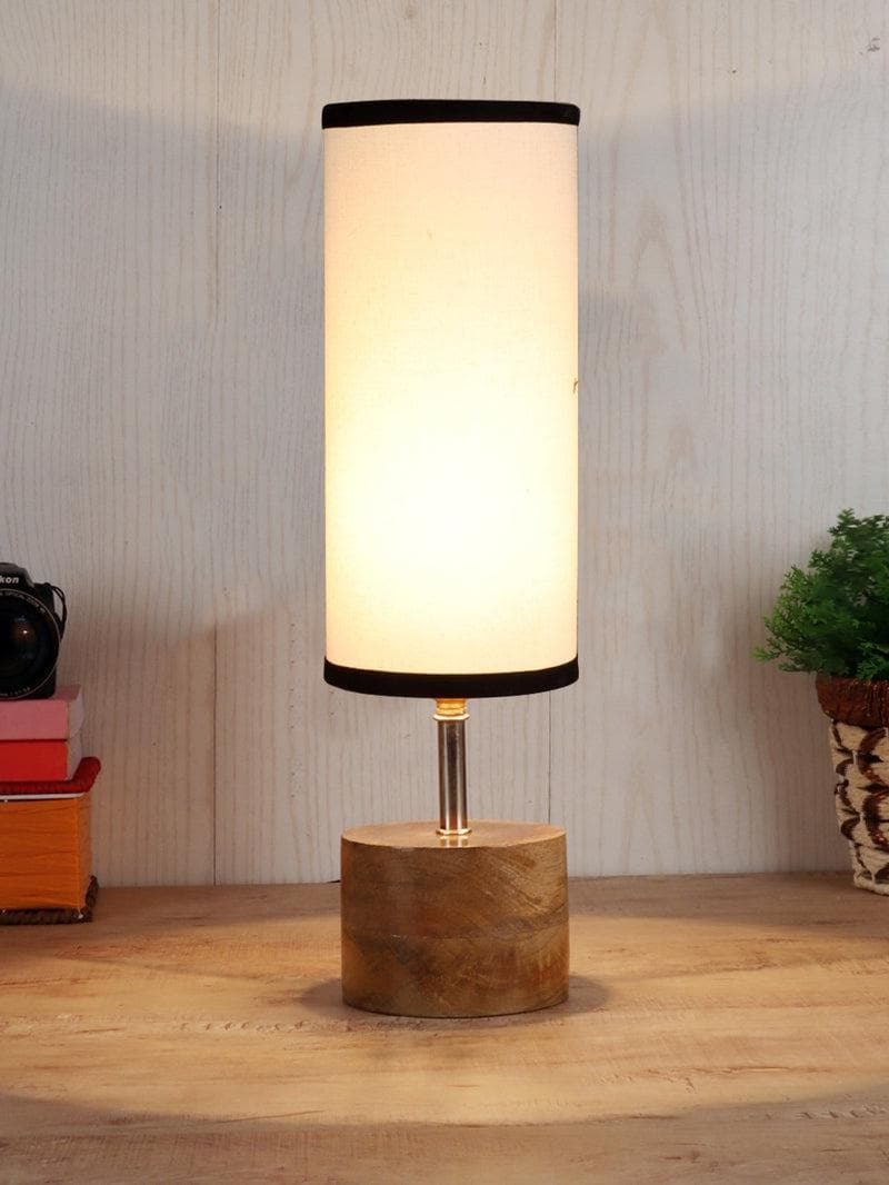 Table Lamp - Rustic Wood Table Lamp- Black & White