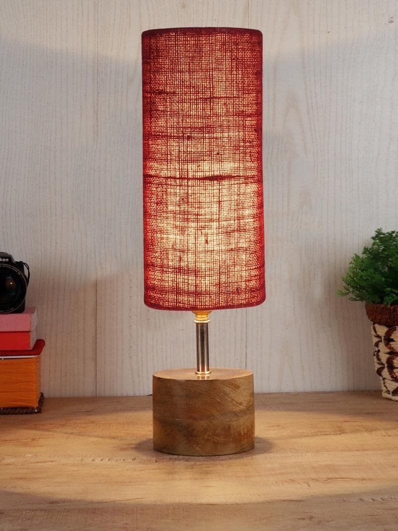 Buy Rustic Wood Table Lamp- Maroon Table Lamp from Vaaree