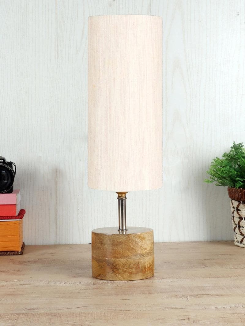 Table Lamp - Rustic Wood Table Lamp- Off-White