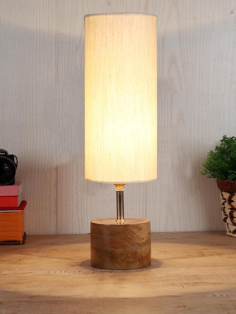 Table Lamp - Rustic Wood Table Lamp- Off-White