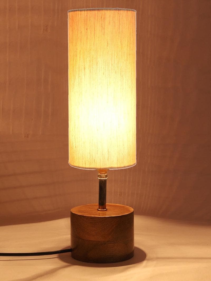 Table Lamp - Rustic Wood Table Lamp- Off-White