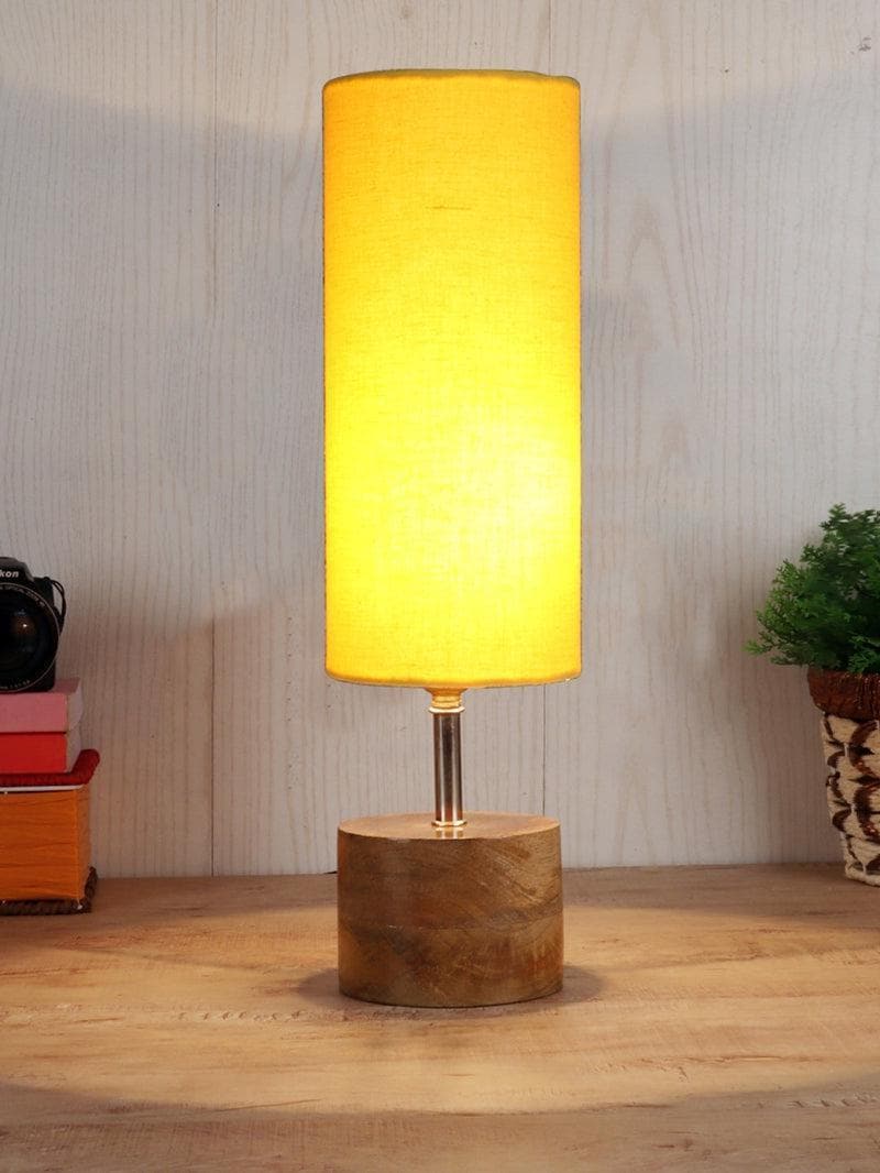 Table Lamp - Rustic Wood Table Lamp- Yellow