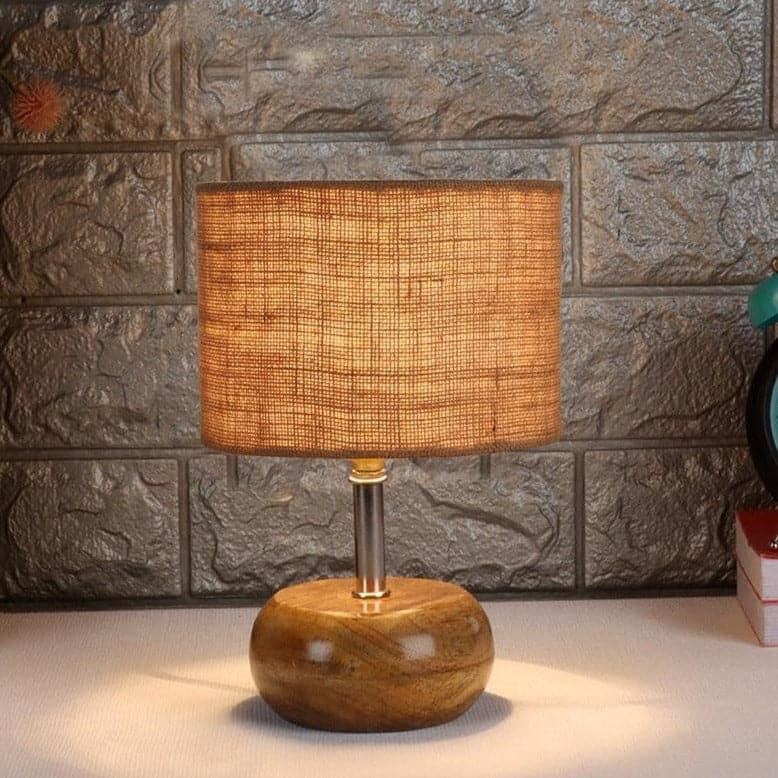 Table Lamp - Wood Pebble Table Lamp- Beige