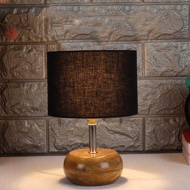 Table Lamp - Wood Pebble Table Lamp- Black