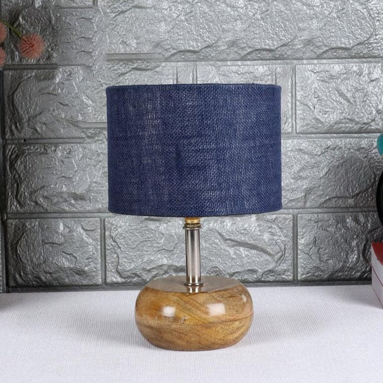 Table Lamp - Wood Pebble Table Lamp- Blue