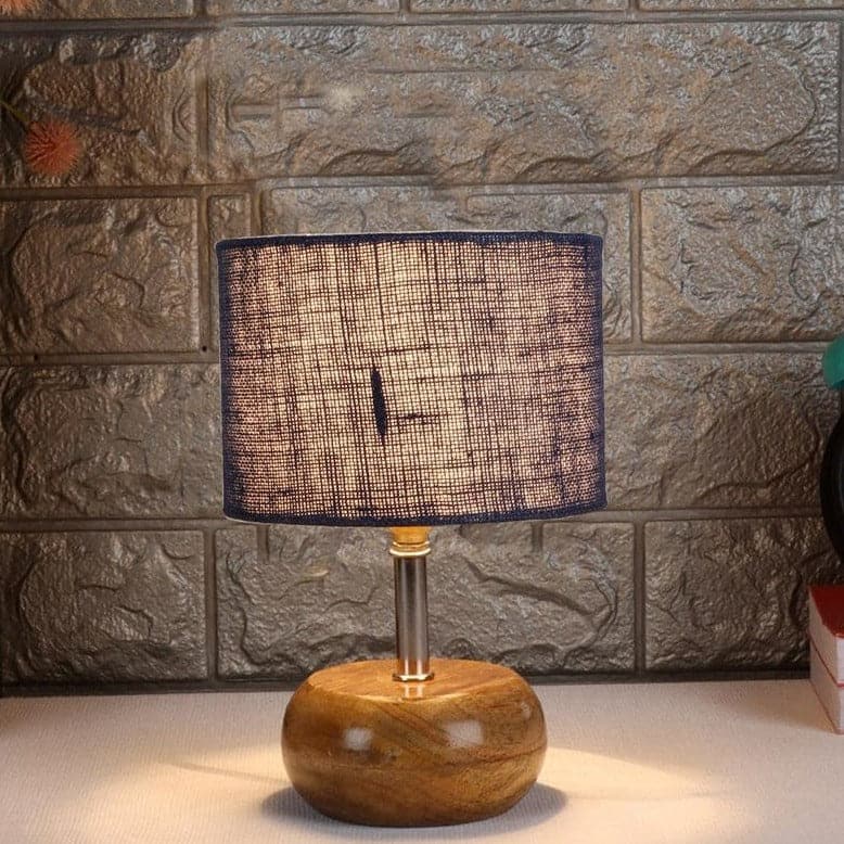 Table Lamp - Wood Pebble Table Lamp- Blue