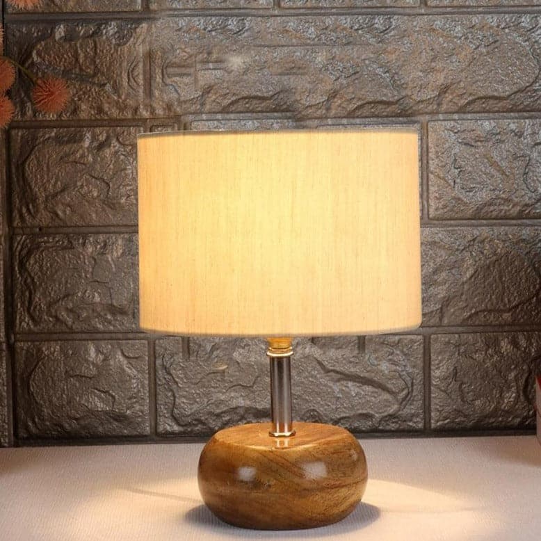 Table Lamp - Wood Pebble Table Lamp- Off-White