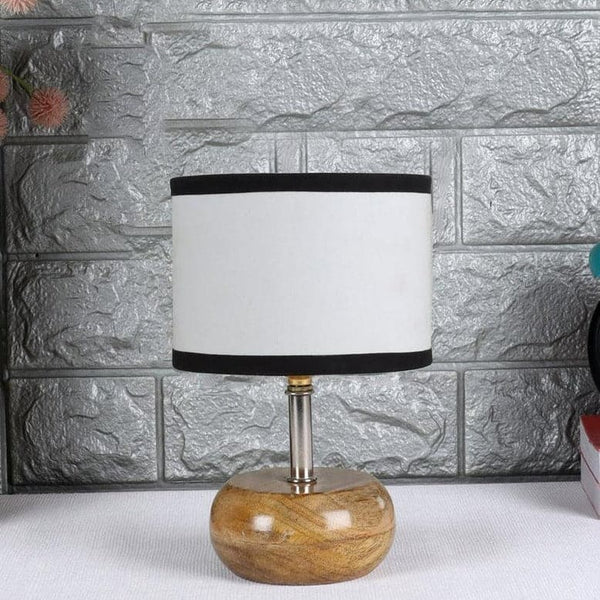 Table Lamp - Wood Pebble Table Lamp- White & Black