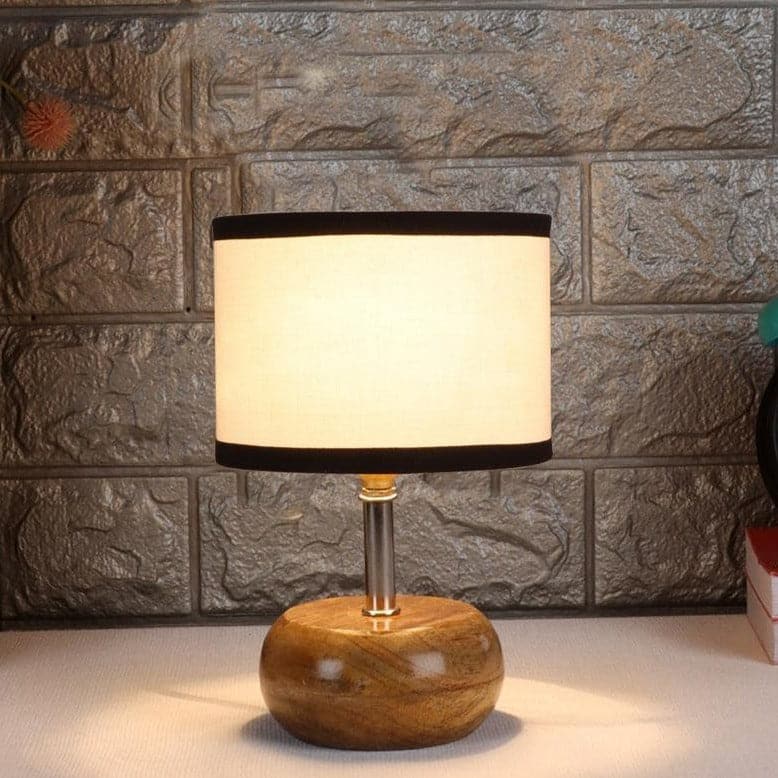 Table Lamp - Wood Pebble Table Lamp- White & Black