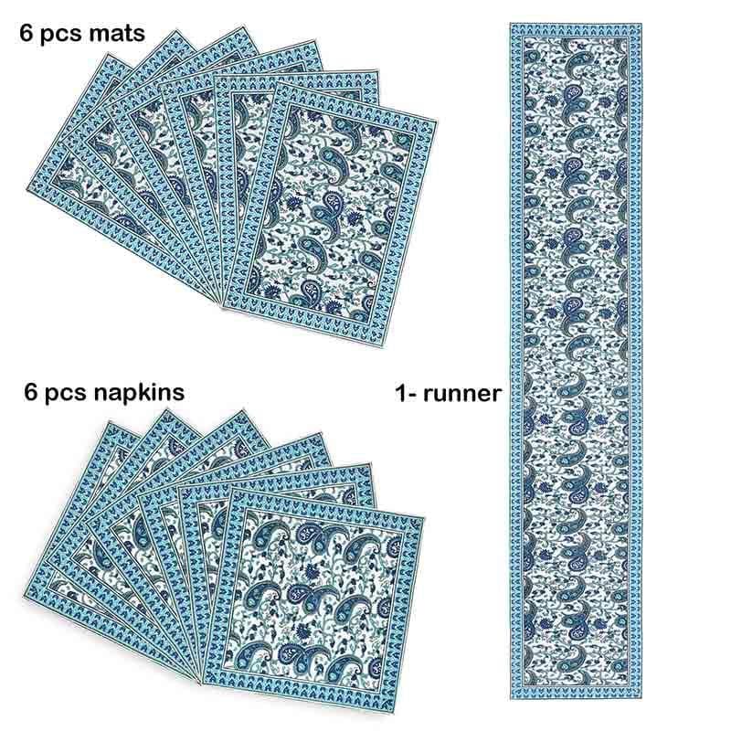 Table Linen Set - Blue Paisleys Table Linen Set