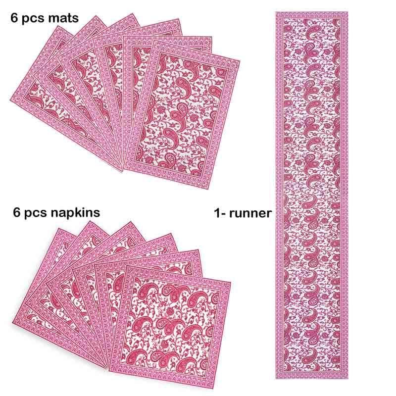 Table Linen Set - Pink Paisleys Table Linen Set