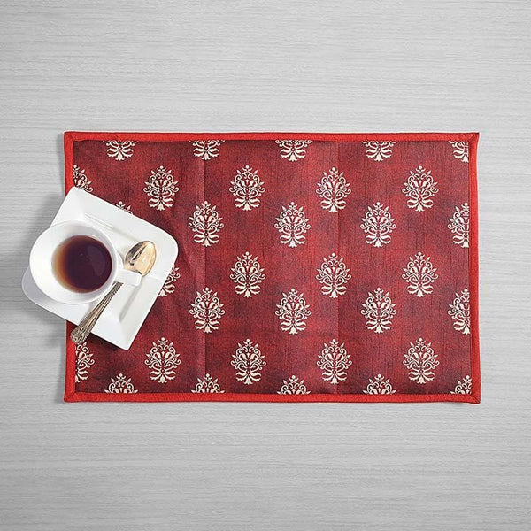 Table Mat - Ethnic Maroon Printed Placemats - Set Of Two