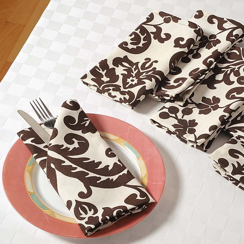 Buy Cream & Brown Table Napkin - Set Of Six Table Napkins from Vaaree