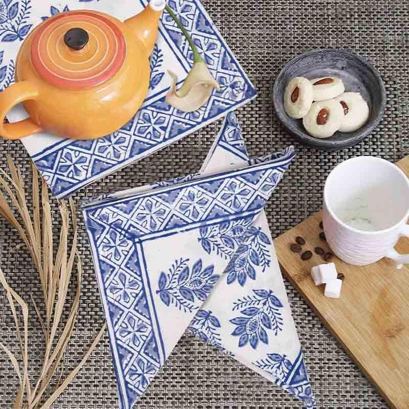 Buy Mehr Handblocked Table Napkin - Blue Table Napkins from Vaaree